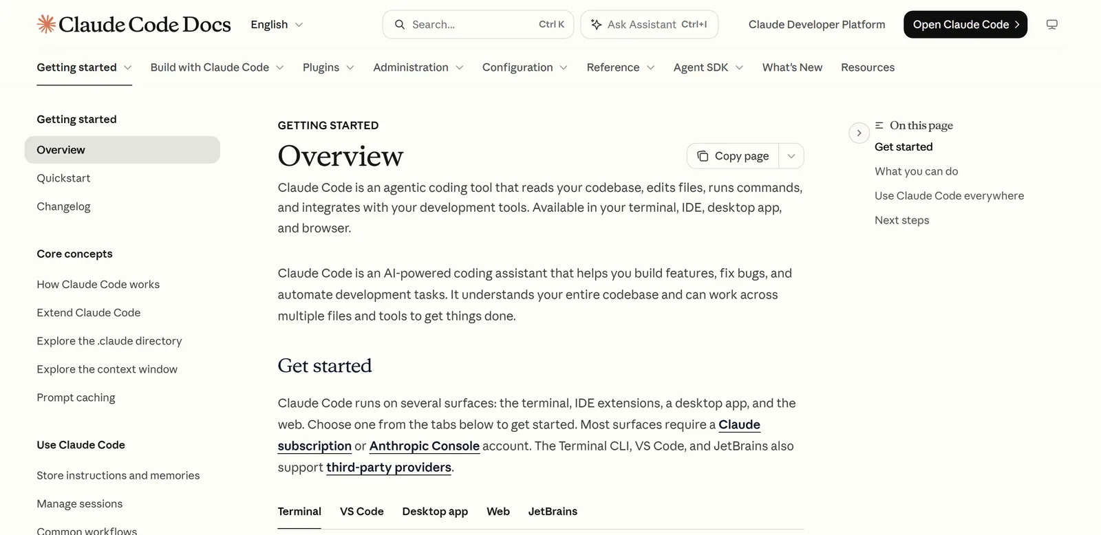 Claude Code overview page in Anthropic's documentation