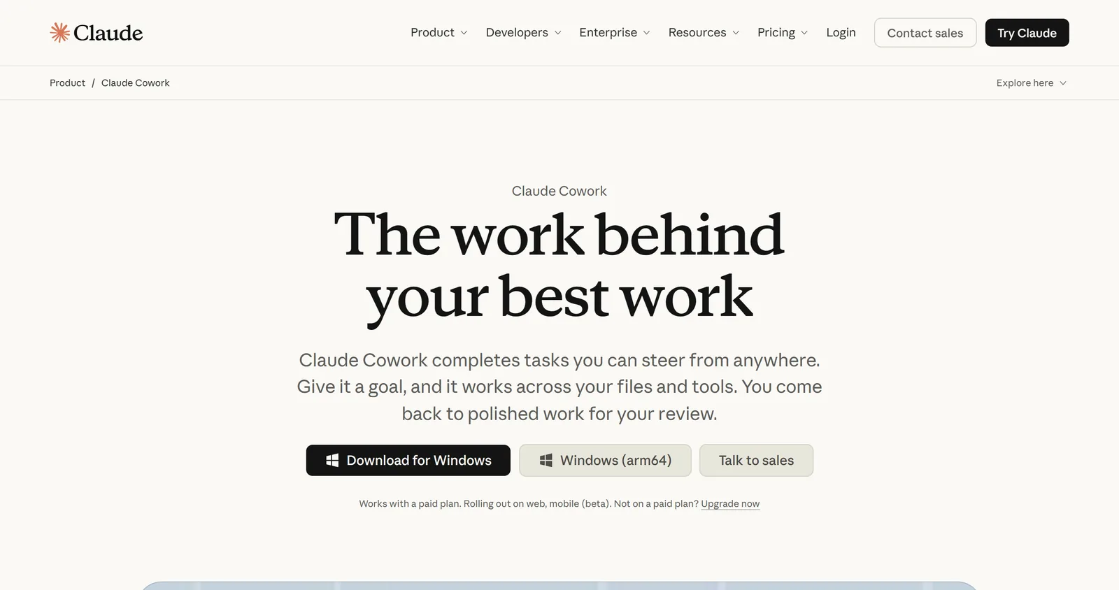 Anthropic's Claude Cowork product page