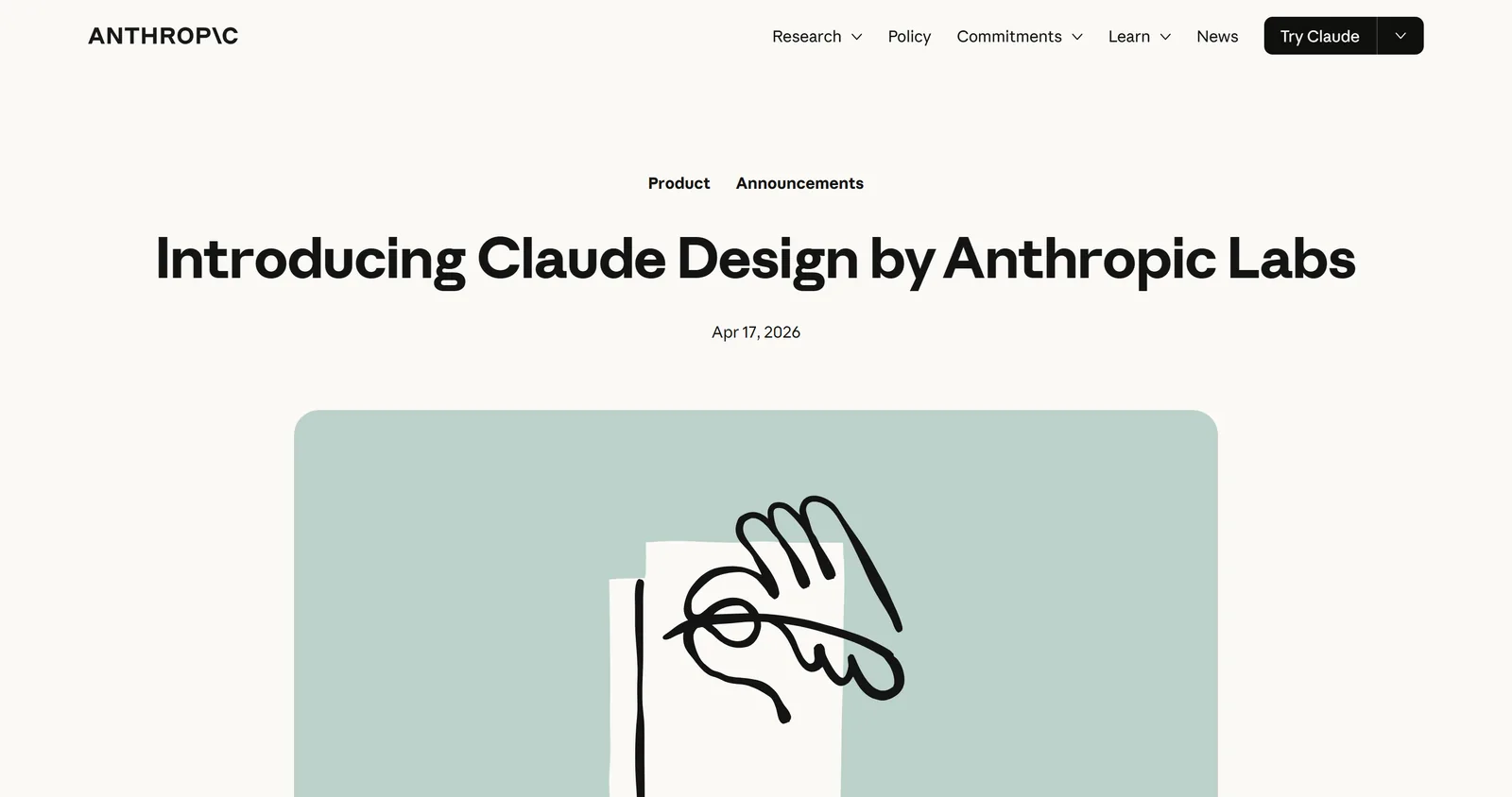 Anthropic's announcement Introducing Claude Design by Anthropic Labs, the subject of this Claude Design tutorial